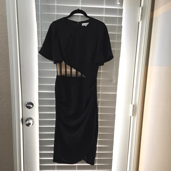 Dress the Population Tenley Black Dress With Boning Mesh Cutouts Cocktail Small - Picture 2 of 9